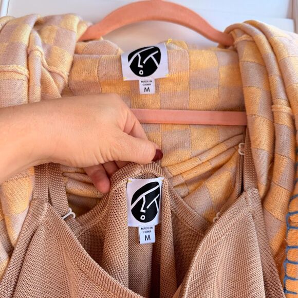 YanYan Knits Cap Sleeve Maxi Dress with Cloud in Checkered Yellow & Tan size M - Picture 13 of 16